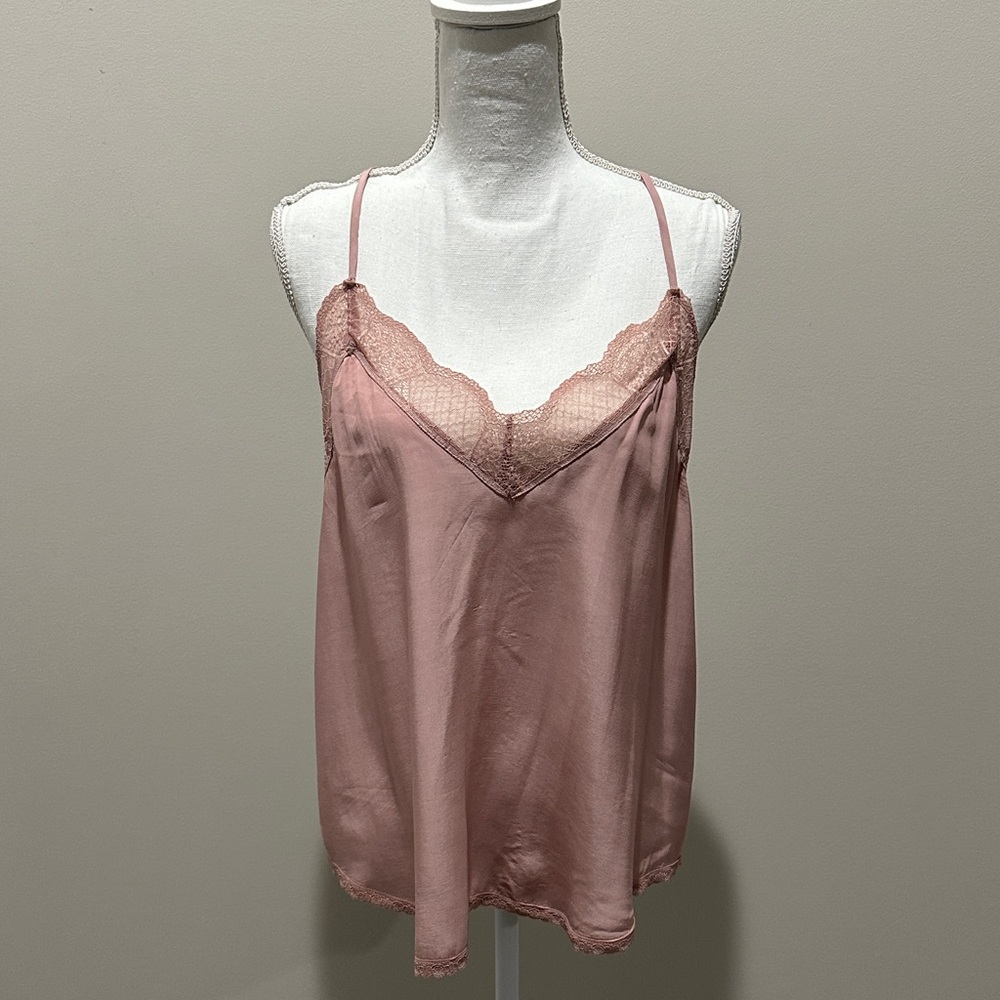 Elan Blush Pink Lace Trim Top